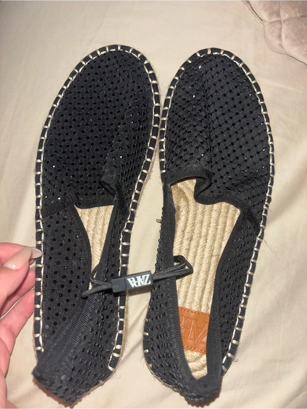 Zara Black Perforated Slip-On Espadrilles with Subtle Sparkle
